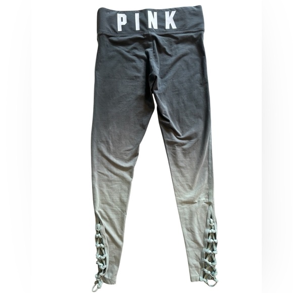 PINK Victorias Secret Sea-mist Green & Gray Ombre Lace-Up Detail Leggings, Small - Picture 1 of 9
